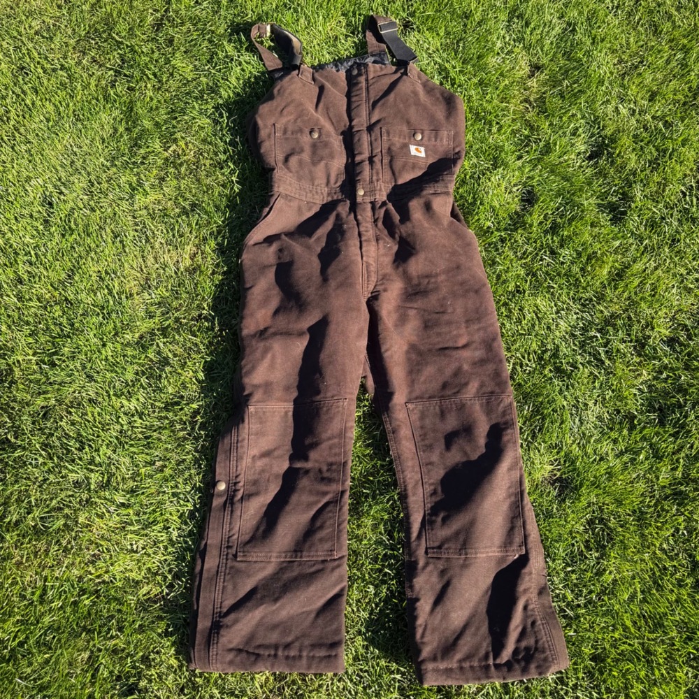 A+ Carhartt Insulated Bib Overalls Womens 14x30 Brown Duck Quilt Lined WR027 DKB